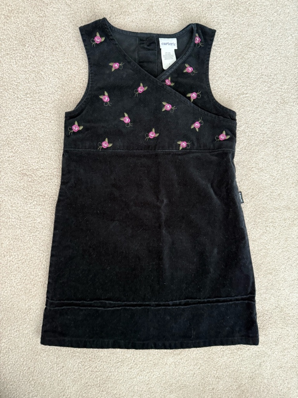 Carter's Vintage Silver Tag Black Velvet Dress with rose embroidery - Size 5